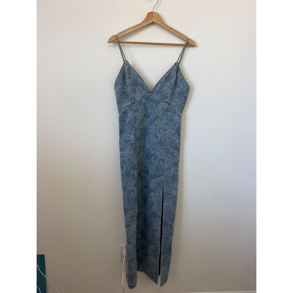 Women's Alice + Olivia Juliette Denim Slip Dress – Laser Paisley – Size 6 – NWT - Picture 2 of 5